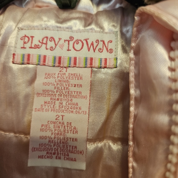 Pink and Cheetah Faux Fur Jacket by Play Town Size 2t - Picture 8 of 8